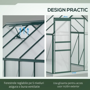 Sera din aluminiu kit si policarbonat cu ventilatie, 190 x 375cm, Verde - Img 5