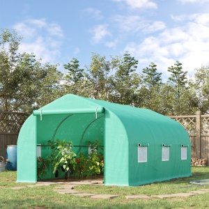 Seră pentru Grădină cu 6 Ferestre, Ușă Rulantă și Acoperiș Învelit PE, 4,5x3x2 m, Verde Închis - Img 2