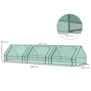 Seră pentru Grădină Impermeabilă și Rezistentă la UV cu 3 Ferestre Rulante, 400x100x80 cm, Verde - Img 3