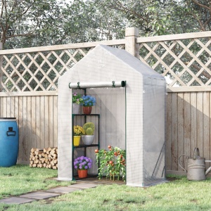 Sera pentru Gradina pentru Exterior cu 2 Rafturi, Usa tip Rulou, 143x73x195cm, Alb - Img 2