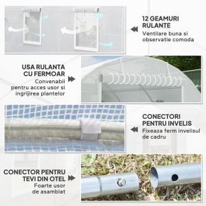 Seră Tip Tunel 8x3x2 m cu Înveliș din Plastic și Oțel Ranforsat, Alb - Img 5