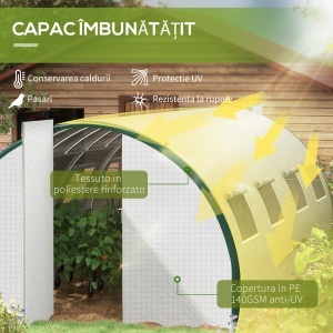Seră Tip Tunel cu 2 Uși, Balamale și 8 Ferestre, 600x300x200 cm, Alb - Img 4