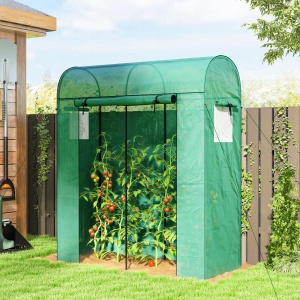Sera Verticală pentru Balcon cu Ușă și Ferestre Rulabile, Sera pentru Grădină cu Structură din Oțel și Acoperiș din PE, pentru Plante, Legume, Flori, Fructe, Anti UV, 170x68x200 cm, Verde - Img 2