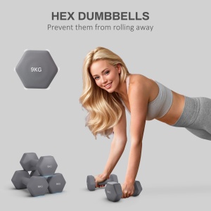 Set 2 Greutăți Hexagonale, Gantere cu Prindere Antiderapantă pentru Antrenament de Fitness Acasă, 27x10x10 cm, Gri - Img 4