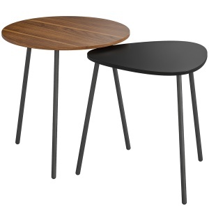 Set 2 Măsuțe de Cafe Suprapunibile cu Cadru din Metal Nuc și Negru