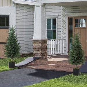Set 2 Plante Artificiale de Chiparos cu 362 Frunze și Ghiveci cu Ciment și Mușchi, Plante Rezistente la UV, Ø40x90 cm, Verde - Img 9