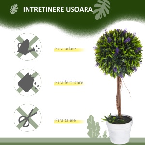 Set 2 Plante Artificiale Sferice cu Flori de Lavandă şi Vas, Ø24x60 cm, Verde - Img 6