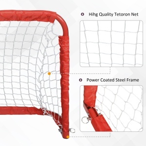 Set 2 Porți de Fotbal Pliabile pentru Exterior cu 4 Țăruși, Plasă de Fotbal din Metal și Tetrolon, 90x36x60 cm, Roșu - Img 5