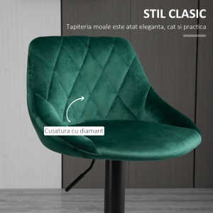 Set 2 Scaune Bar – Catifea Verde, Pivotante & Reglabile - Img 6