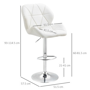 Set 2 Scaune Bar Reglabile, pentru bar si bucătărie, din Piele PU,51,5 x 57,5 x 93-114,5 cm, Alba - Img 3