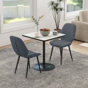 Set 2 Scaune cu Spătar Curbat, Scaune Moderne de Bucătărie în Material Textil de Tip In cu Picioare de Oțel pentru Sufragerie, 46x56x86 cm, Gri și Negru - Img 2