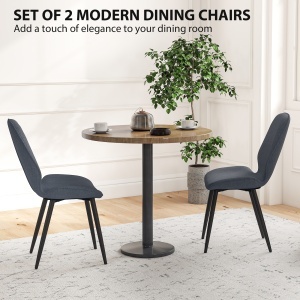 Set 2 Scaune cu Spătar Curbat, Scaune Moderne de Bucătărie în Material Textil de Tip In cu Picioare de Oțel pentru Sufragerie, 46x56x86 cm, Gri și Negru - Img 4