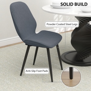 Set 2 Scaune cu Spătar Curbat, Scaune Moderne de Bucătărie în Material Textil de Tip In cu Picioare de Oțel pentru Sufragerie, 46x56x86 cm, Gri și Negru - Img 6