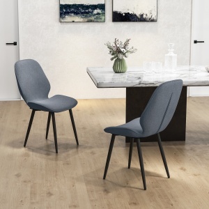 Set 2 Scaune cu Spătar Curbat, Scaune Moderne de Bucătărie în Material Textil de Tip In cu Picioare de Oțel pentru Sufragerie, 46x56x86 cm, Gri și Negru - Img 8