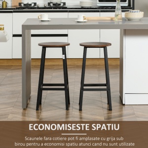 Set 2 scaune de bar, de bucatarie cu suport pentru picioare, maro rustic - Img 4