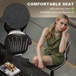 Set 2 Scaune de Bar Reglabile, Scaune de Bucătărie Înalte din Material Textil cu Efect de In cu Spătar, Suport pentru Picioare și Șezut Moale, Cadru Metalic, Scaune Rotative la 360°, Negru - Img 4