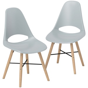 Set 2 Scaune de Bucătărie din Plastic și Lemn, Stil Nordic, Gri