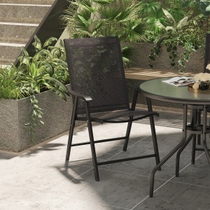 Set 2 Scaune de Grădină Pliabile cu Brațe, Scaune pentru Prânz de Exterior din Metal și Texteline, pentru Terasă, Balcon, Curte, Interior și Exterior, 58x64x94cm, Negru - Img 7