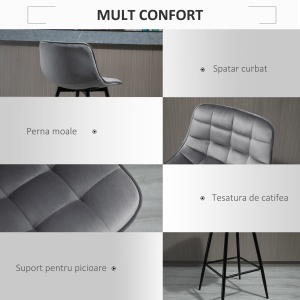 Set 2 Scaune Înalte în Stil Nordic cu Spătar și Suport pentru Picioare, 45x47x88 cm, Gri - Img 5