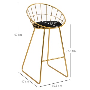 Set 2 Scaune Inalte, Suport pentru picioare, Perna de catifea, Poliester/Metal, 52.5x47x97cm, Negru/Auriu - Img 3