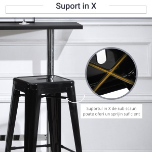 Set 4 Scaune de Bar din Metal cu Suport pentru Picioare pentru Interior si Exterior, 43x43x76 cm, Negru - Img 5