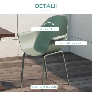 Set 4 Scaune de Exterior 59x55x84 cm din PP și Oțel Verde - Img 5