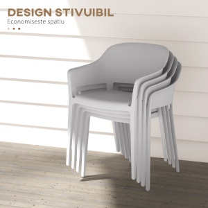 Set 4 Scaune Gradina PP Exterior – Spatar inalt & Cotiera, Stivuibile - Img 5