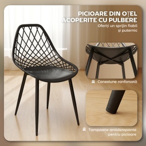 Set 4 Scaune Moderne cu Spătar Perforat Plastic și Metal Negru - Img 5