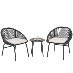 Set Bistro pentru Terasa din 3 Piese, Set cu Perne Moi pentru Sezut, Set de Mobilier din Rachita, Negru - Img 1