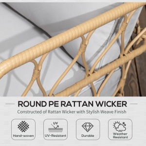 Set canapea din ratan PE din 4 piese, Seturi de mobilier de conversatie pentru gradina impletite, cu impletitura rotunda, cu perne groase capitonate si masuta cu sticla pentru balcon - Img 5
