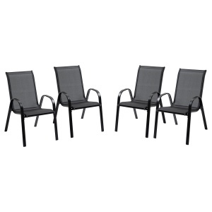 Set cu 4 scaune cu cotiere, Scaune stivuibile pentru gradina, pentru veranda, balcon, exterior, Negru - Img 1