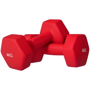 Set de 2 Greutăți Hexagonale, Gantere cu Prindere Antiderapantă pentru Antrenament de Fitness, 2x4 kg,19x9x9 cm, Roșu
