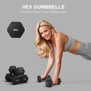 Set de 2 Greutăți Hexagonale, Gantere cu Prindere Antiderapantă pentru Antrenament de Fitness, 24x11x11 cm, Negru - Img 4