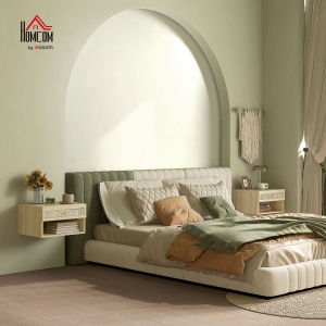 Set de 2 Noptiere Plutitoare, Noptiere cu Sertar din Ratan și Raft Deschis pentru Dormitor, 40x34x23 cm, Lemn Natural - Img 2