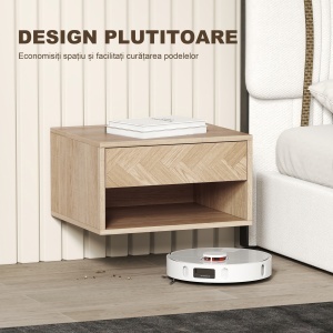 Set de 2 Noptiere Suspendate cu Sertar și Compartiment 37x32x21 cm Lemn Natural - Img 5