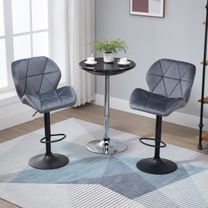 Set de 2 Scaune de Bar cu Înălțime Reglabilă, Bază Metalică și Șezut din Catifea, 51.5x57.5x93-114.5 cm, Gri - Img 2