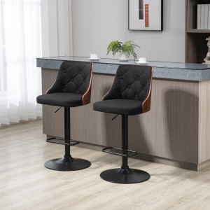 Set de 2 scaune de bar cu inaltime reglabila, scaune de bar pivotante cu inaltime reglabila, cu suport pentru picioare, scaune de bar din tesatura de in, negru si nuc - Img 2