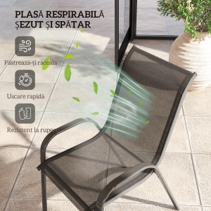 Set de 2 Scaune de Prânz pentru Exterior, Scaune Suprapozabile cu Spătar Înalt, Șezut Respirabil pentru Grădină, Verandă, Negru - Img 5