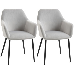 Set de 2 scaune de sufragerie, decorative din material textil din catifea, gri deschis - Img 1