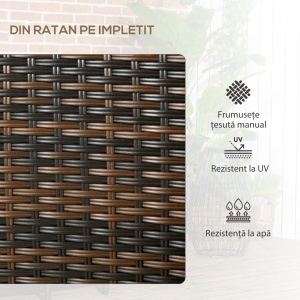 Set de 2 Scaune din Ratan cu Măsuță de Ceai, Canapea pentru 2 Persoane pentru Exterior cu Perne, 38x60x87 cm, Maro - Img 5