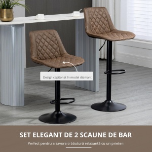 Set de 2 Scaune Înalte de Bar cu Înălțime Reglabilă, Rotative cu Bază din Oțel, 46,5x51x86-106 cm, Maro Închis - Img 6