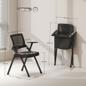Set de 2 Scaune Pliabile din Material cu Efect de In cu Spătar Curbat și Cotiere, Scaune Pliabile Economice Portabile din Oțel, pentru Casă, Birou, Bucătărie, Evenimente, 61x56x84 cm, Negru - Img 3