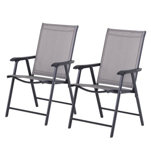 Set de 2 Scaune Pliabile pentru Exterior din Otel si Textilene Gri si Negru - Img 1