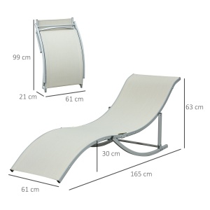 Set de 2 Sezlonguri de Gradina Pliabile din Aluminiu si Textilen Bej - Img 3