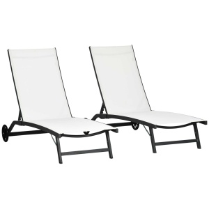 Set de 2 Șezlonguri Rabatabile pe 5 Niveluri, Șezlonguri din Aluminiu și Țesătură Respirabilă, 66x165x102 cm, Albastru