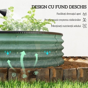 Set de 2 Straturi Ridicate Modulare, Straturi Grădină cu Margini din Cauciuc, Bază Deschisă, Straturi Ridicate din Oțel Zincat pentru Ierburi, Fructe, Legume și Flori, 135x90x30 cm, Verde - Img 8