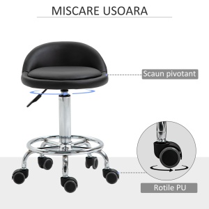 Set de 2 Taburete Pivotante cu Roti, Inaltime Reglabila si Tapiterie din Imitatie piele PU, 38x38x57-72cm - Img 6