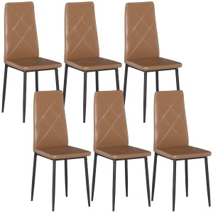 Set de 6 Scaune de Dining Moderne cu Spătar Înalt, din Piele Ecologică și Oțel, 41x50x97 cm, Maro - Img 1