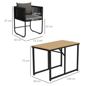 Set de dining din 3 piese din ratan pentru terasa, Masa - Img 3