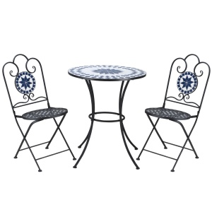 Set de Gradina 3 Piese cu 2 Scaune Pliante si 1 Masuta de Gradina, din Metal si Piatra - Img 1